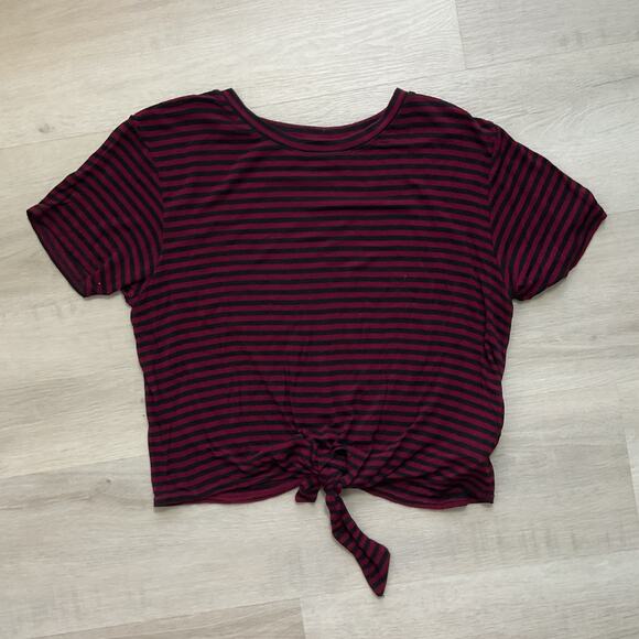 Enza Costa Womens Striped Front Tie Cropped Tee Shirt Small - Picture 1 of 9
